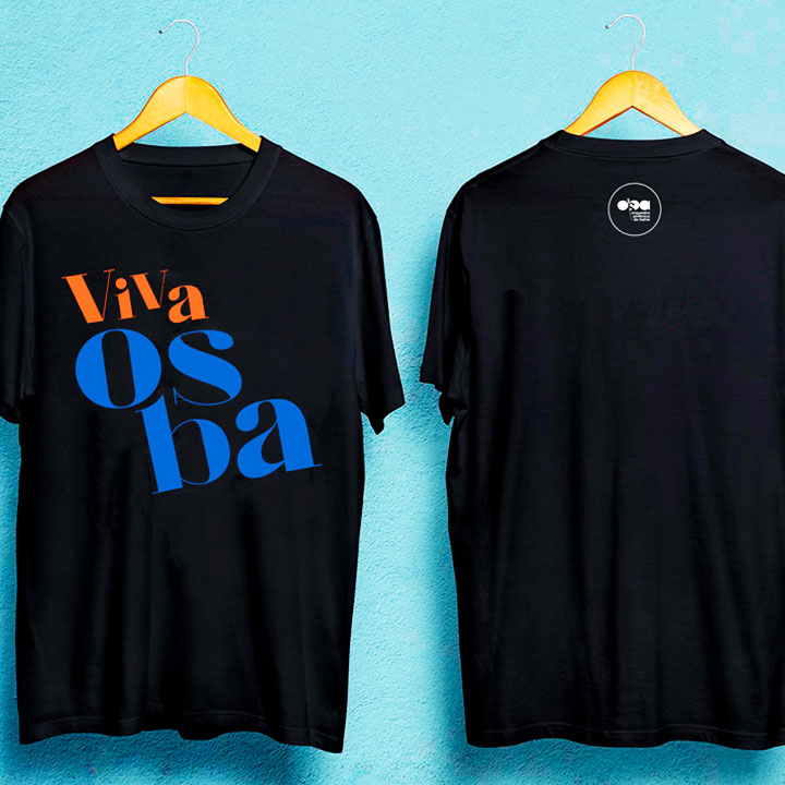Camisa VIVA OSBA – Preta - Estampa laranja e azul